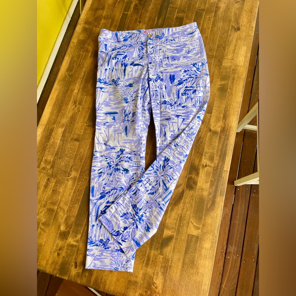 Lilly Pulitzer “Kelly” Slim Pants, EUC, Sz 8, Lavender/Blue w/Texture Stitching